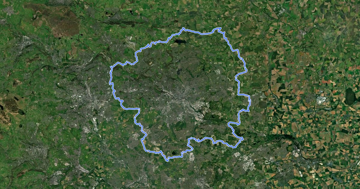 Маршрут Leeds Country Way на спутниковом снимке