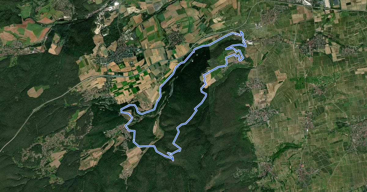Маршрут Leininger Burgenweg на спутниковом снимке
