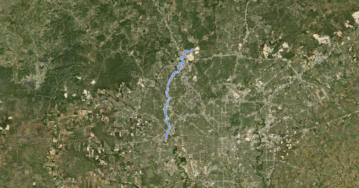 Маршрут Leon Creek Greenway на спутниковом снимке