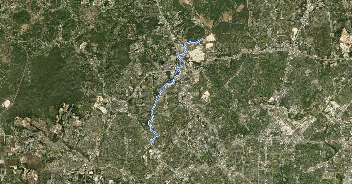 Маршрут Leon Creek Greenway North на спутниковом снимке
