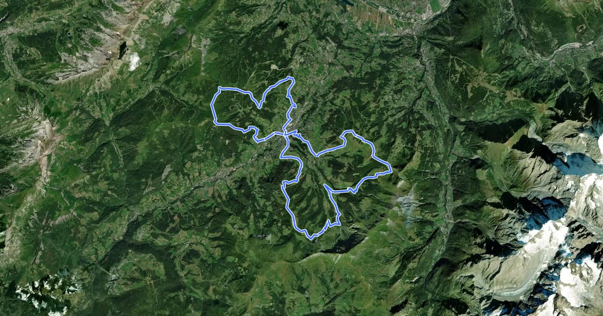 Маршрут Les Belvédères de Megève на спутниковом снимке
