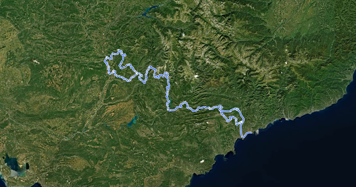 Маршрут Les Chemins du Soleil : Sisteron – Nice на спутниковом снимке