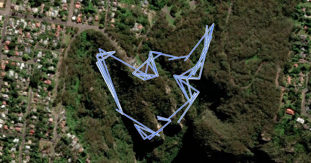 Маршрут Leura Cascades Fern Bower Circuit на спутниковом снимке