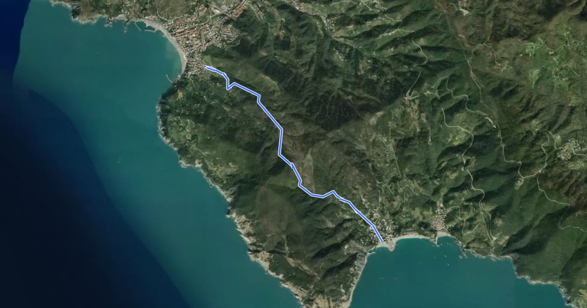 Маршрут Levanto – Colla dei Bagari - Monterosso на спутниковом снимке