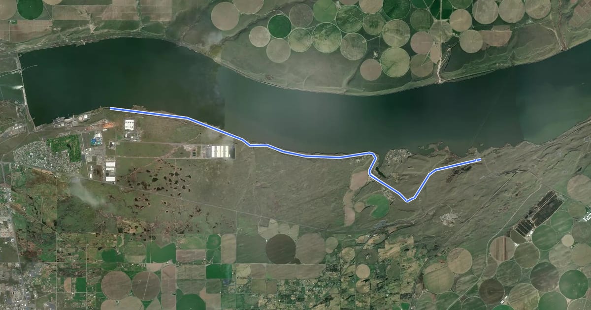 Маршрут Lewis and Clark Commemorative Trail на спутниковом снимке