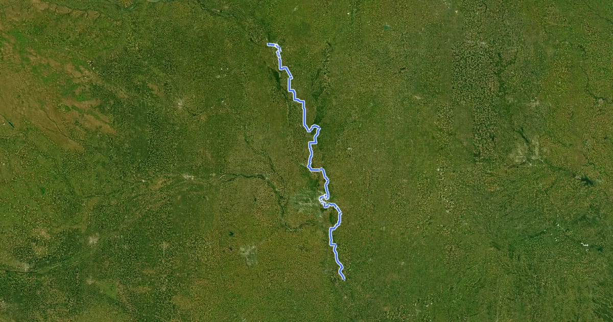 Маршрут Lewis and Clark Trail на спутниковом снимке