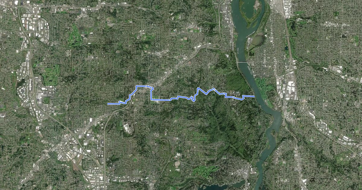 Маршрут Lewis & Clark College to Metzger Park Trail на спутниковом снимке