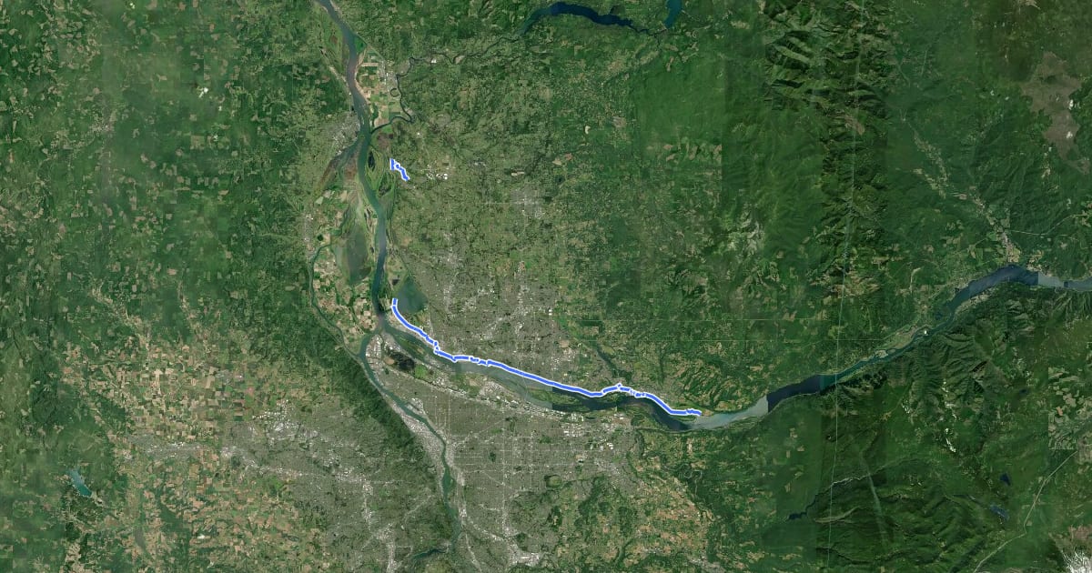 Маршрут Lewis & Clark Regional Trail на спутниковом снимке
