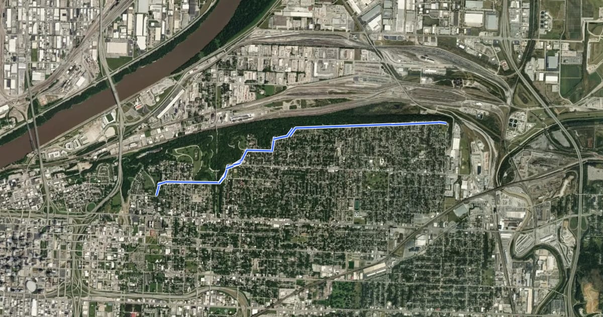 Маршрут Lexington/Gladstone на спутниковом снимке