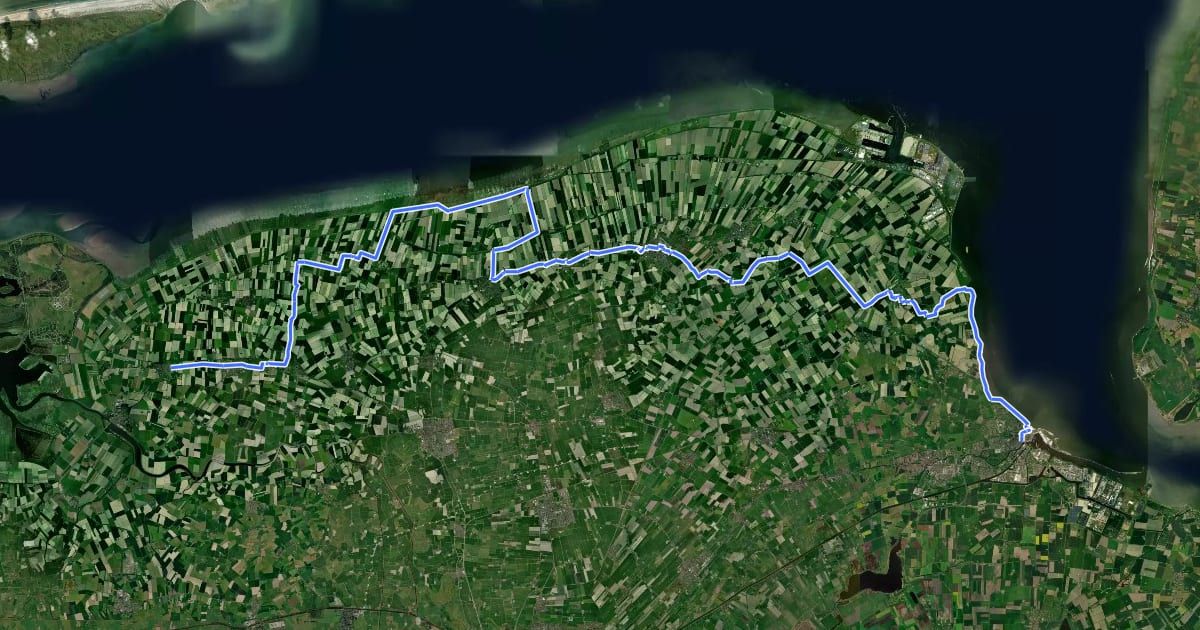 Маршрут LF Kustroute - 02 - Delfzijl - Ulrum на спутниковом снимке