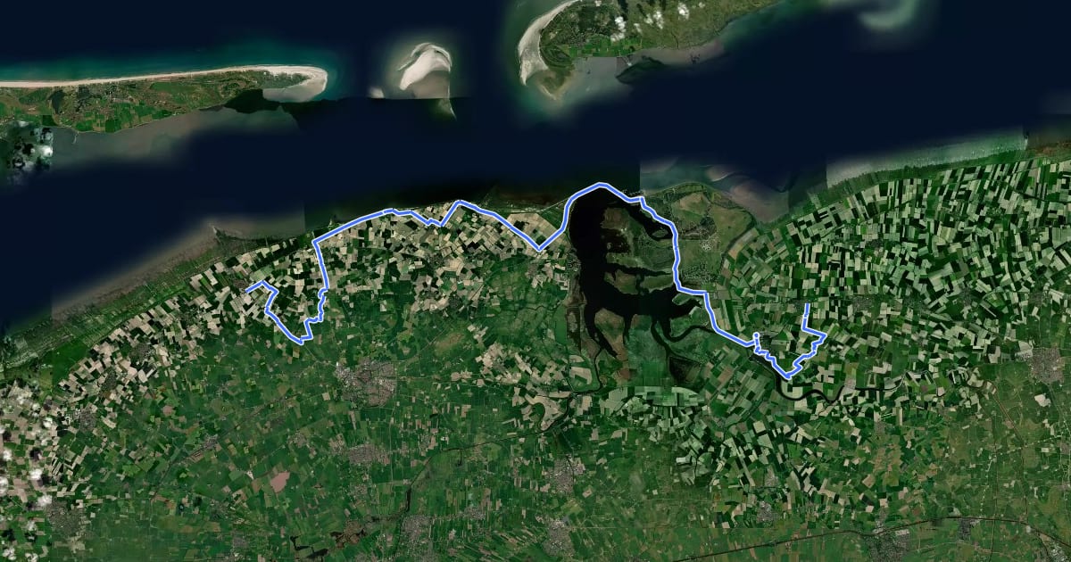 Маршрут LF Kustroute - 03 - Ulrum - Holwerd на спутниковом снимке