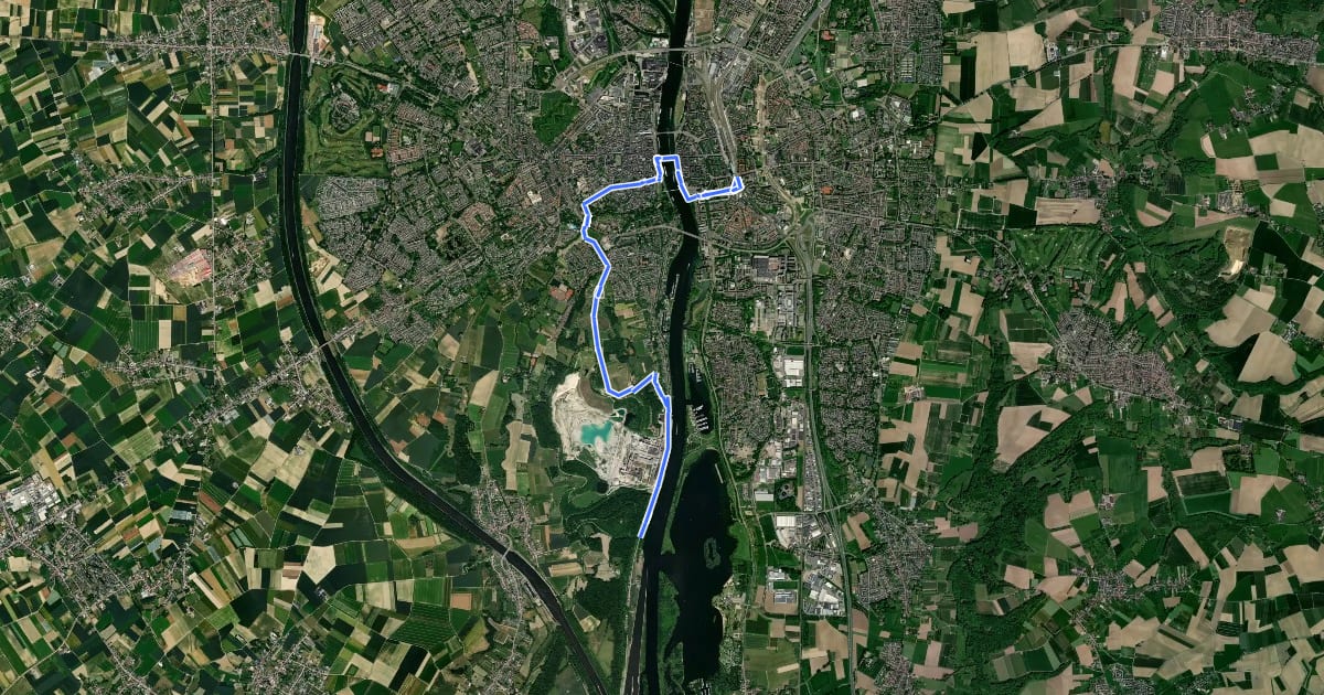 Маршрут LF Maasroute - 01 - Grens - Maastricht на спутниковом снимке