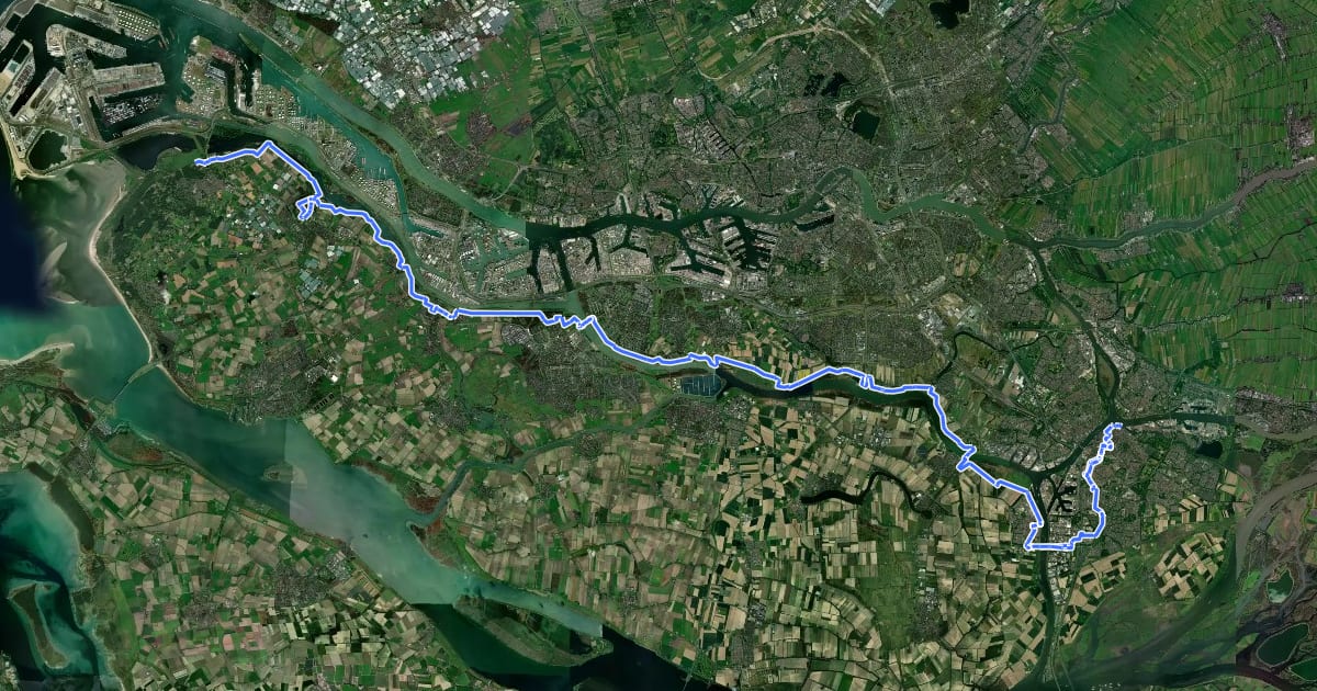 Маршрут LF Maasroute - 08 - Dordrecht - Oostvoorne на спутниковом снимке