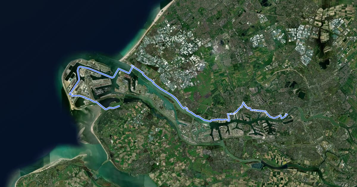 Маршрут LF Maasroute - 09 - Oostvoorne - Rotterdam на спутниковом снимке