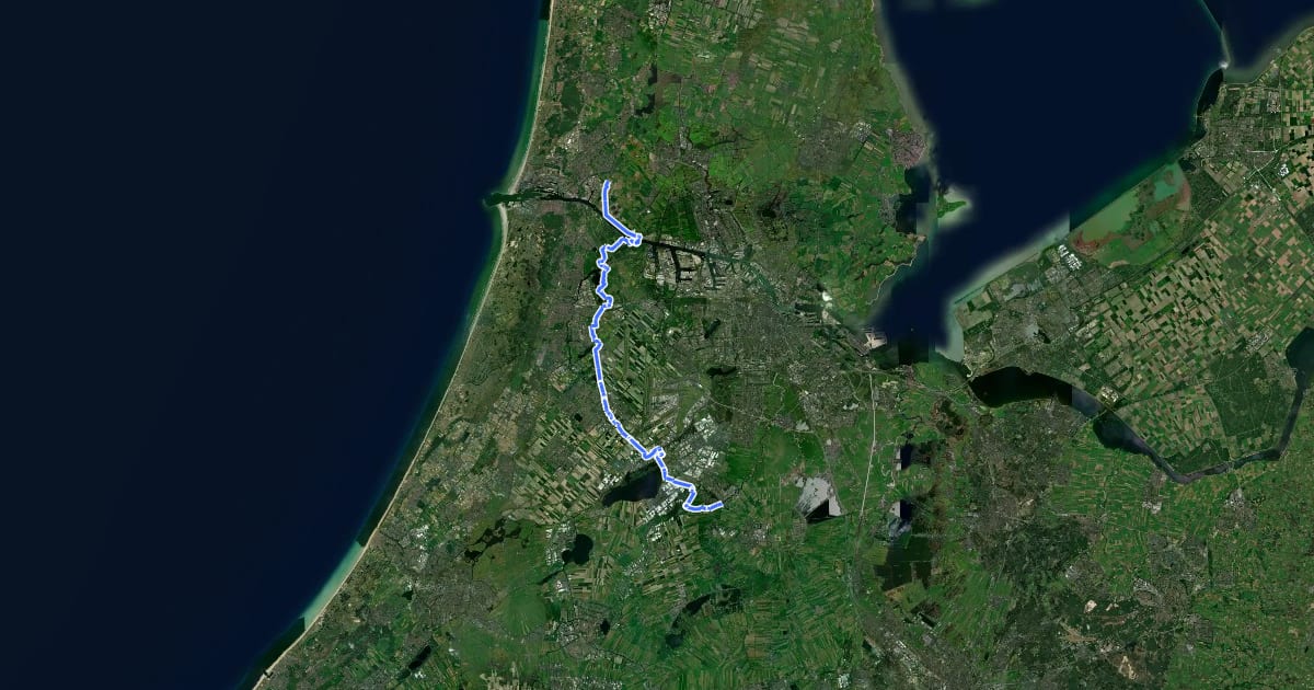 Маршрут LF Waterlinieroute - 02 - Beverwijk - Uithoorn на спутниковом снимке