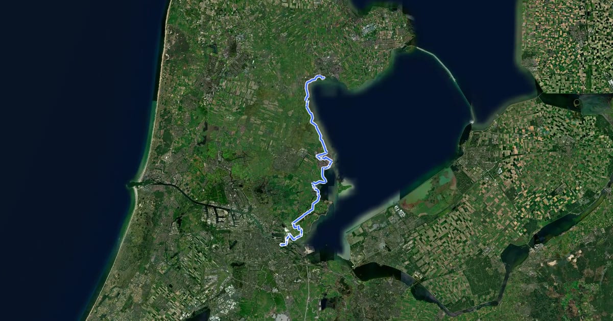 Маршрут LF Zuiderzeeroute - 01 - Amsterdam - Hoorn на спутниковом снимке