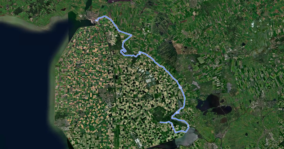 Маршрут LF Zuiderzeeroute - 05 - Lemmer - Kraggenburg на спутниковом снимке