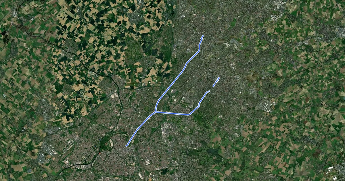 Маршрут Liaison Lille <> Tourcoing - Roubaix на спутниковом снимке