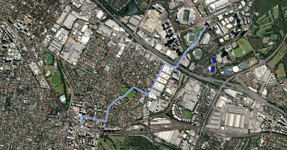 Маршрут Lidcombe-Olympic Park на спутниковом снимке