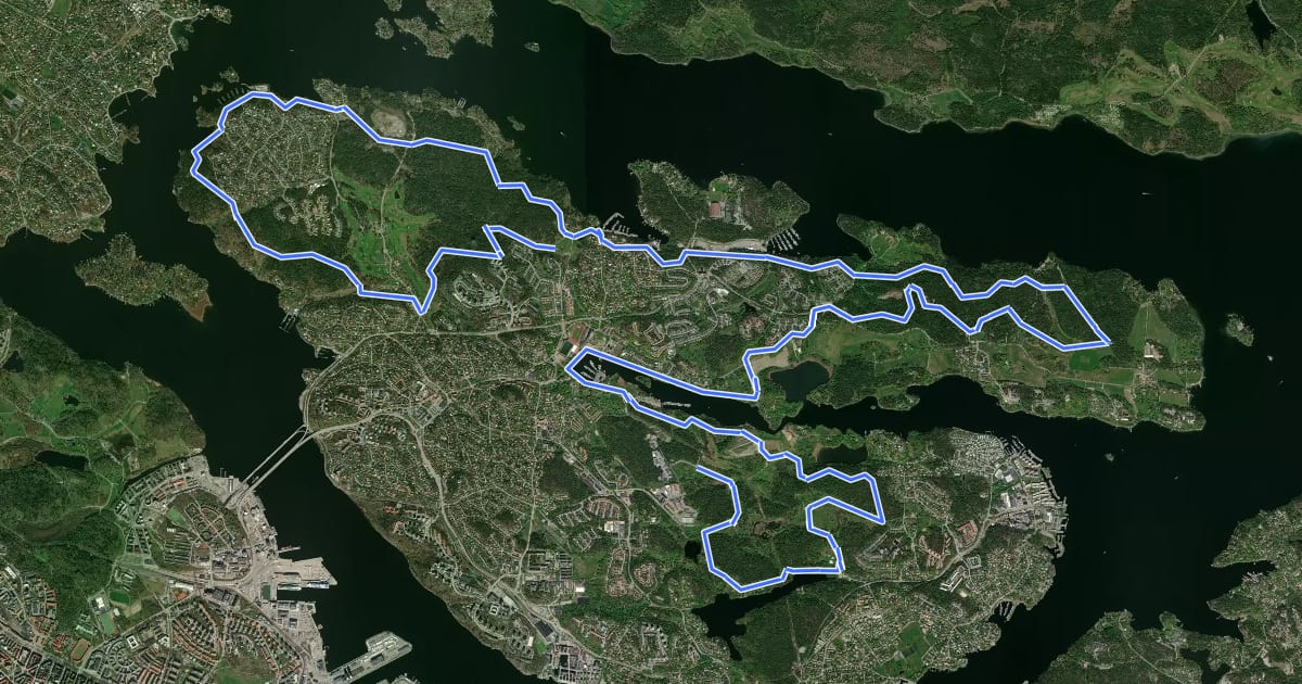Маршрут Lidingöloppet 30 km на спутниковом снимке