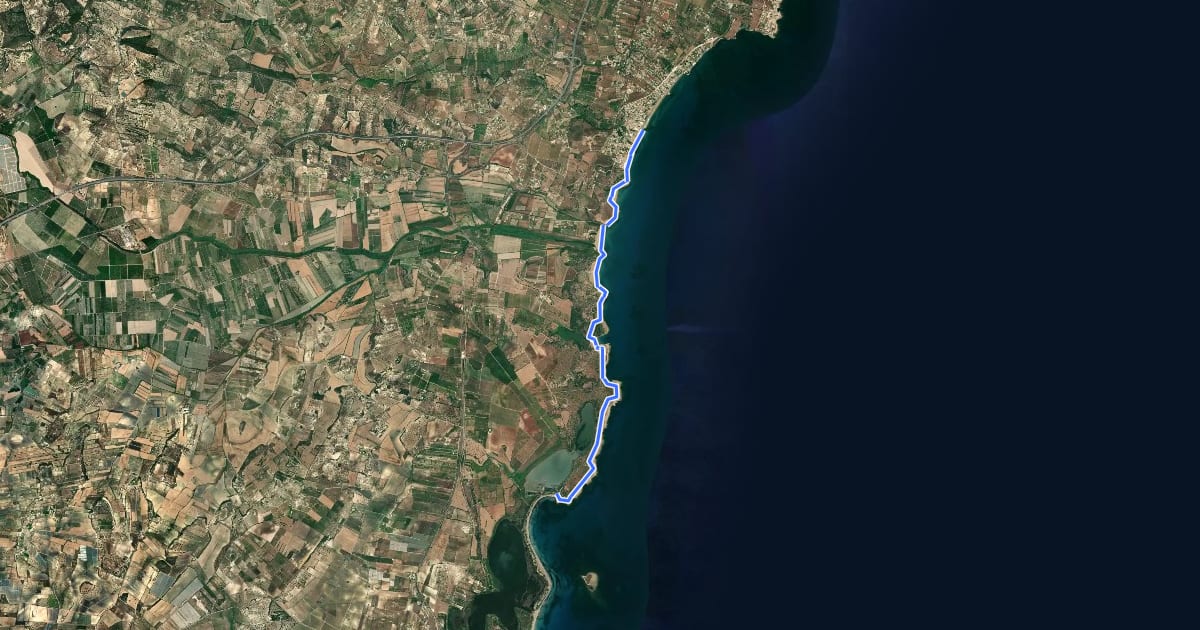 Маршрут Lido di Noto - Vendicari на спутниковом снимке