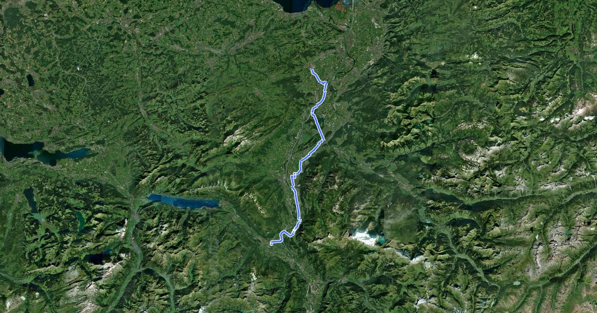 Маршрут Liechtensteiner Rheintalroute на спутниковом снимке