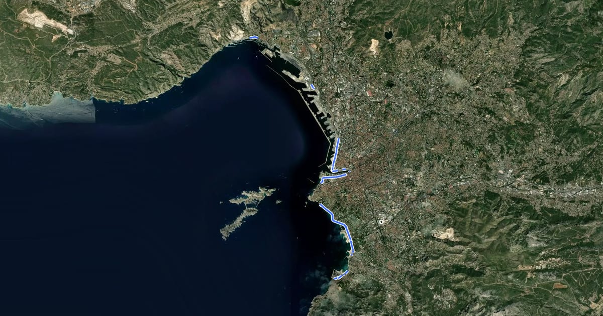 Маршрут Ligne 1 - Littoral на спутниковом снимке