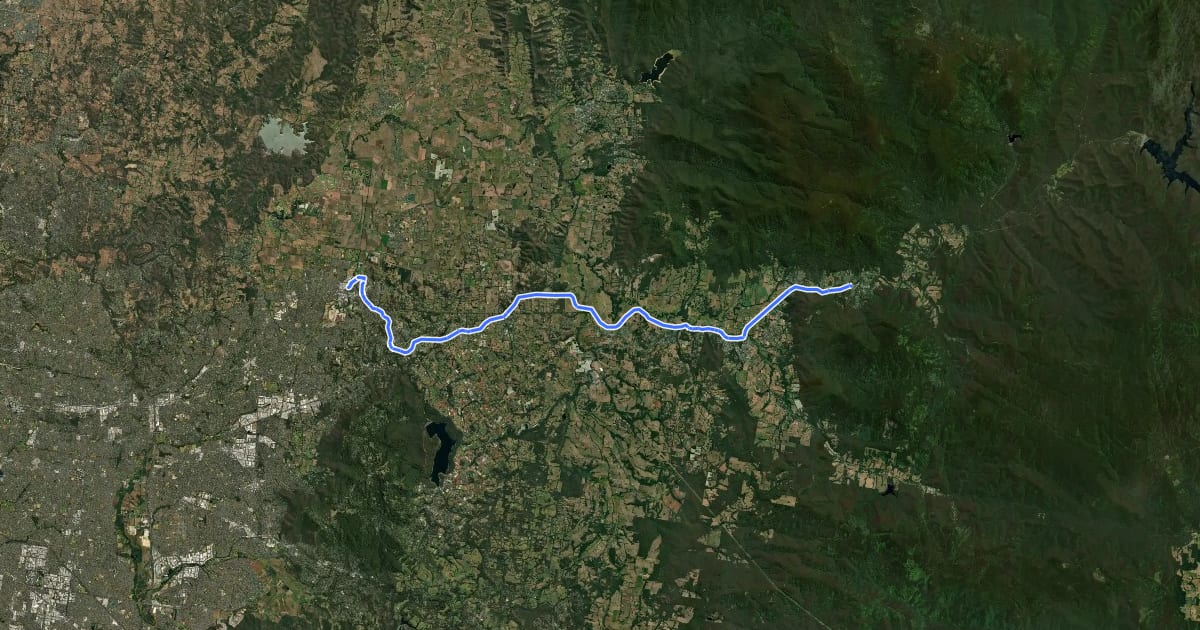 Маршрут Lilydale-Warburton Rail Trail на спутниковом снимке