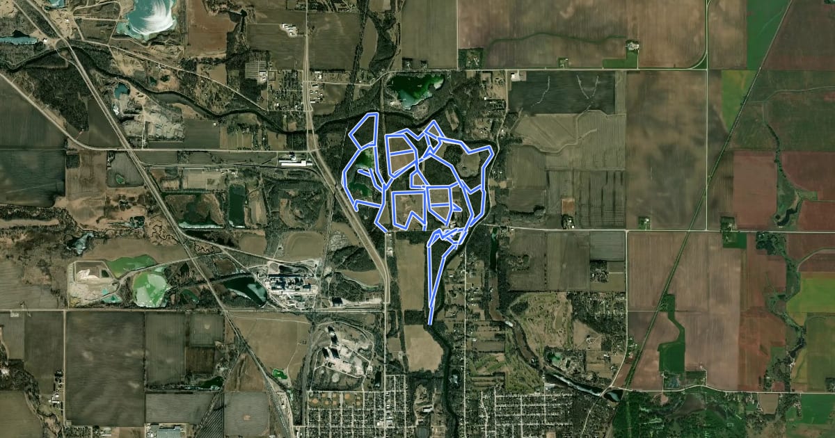 Маршрут Lime Creek Conservation Area Trail Network на спутниковом снимке