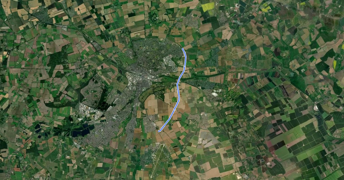 Маршрут Lincoln Eastern Bypass NMU path на спутниковом снимке