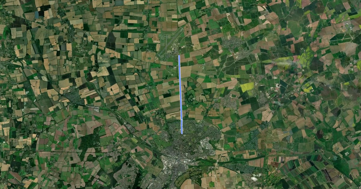 Маршрут Lincoln - RAF Scampton cycle path на спутниковом снимке