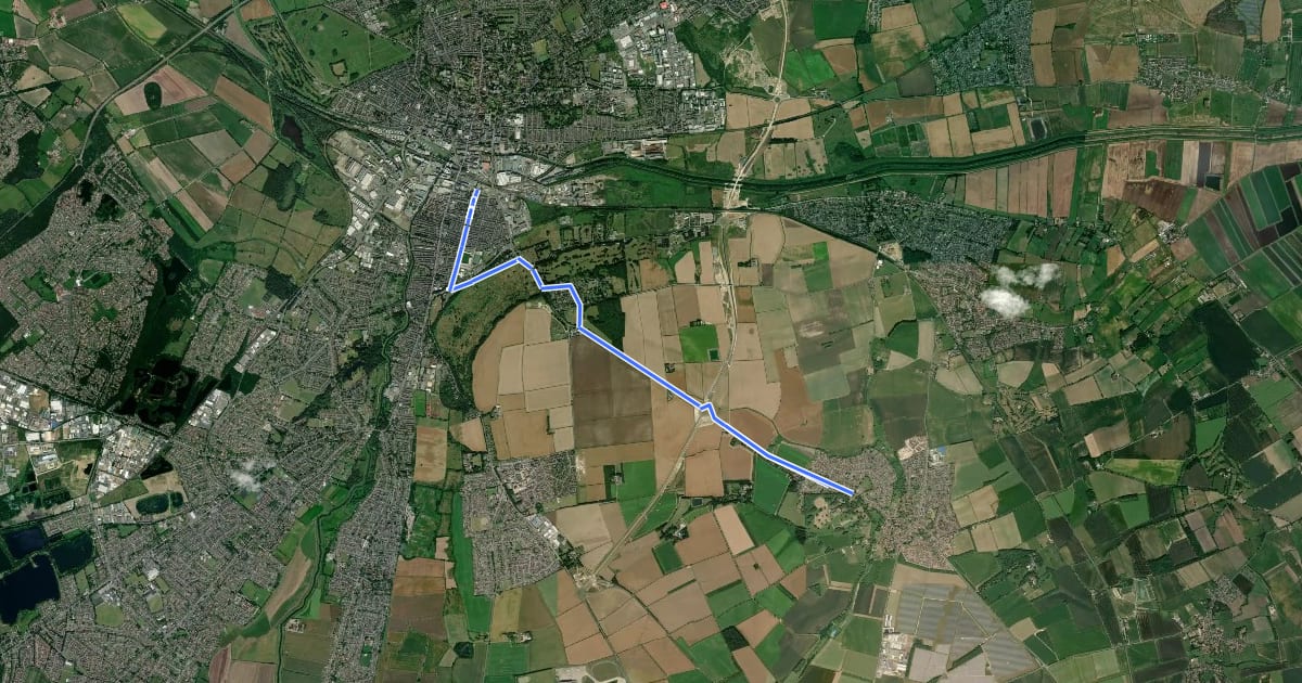 Маршрут Lincoln to Branston cycle path на спутниковом снимке