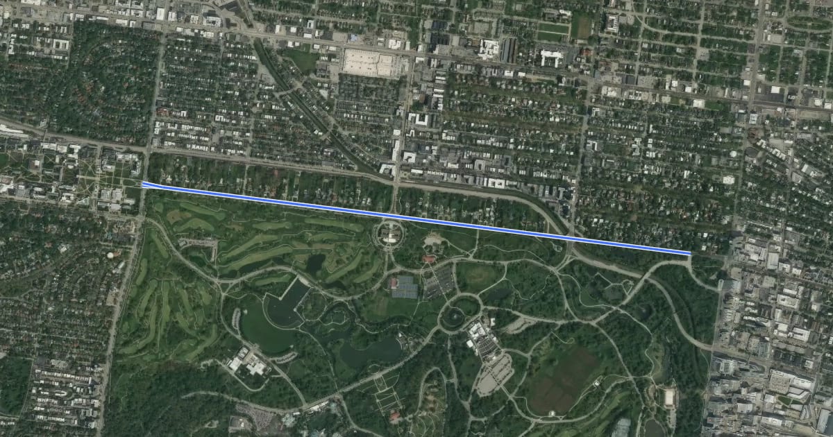 Маршрут Lindell Boulevard на спутниковом снимке