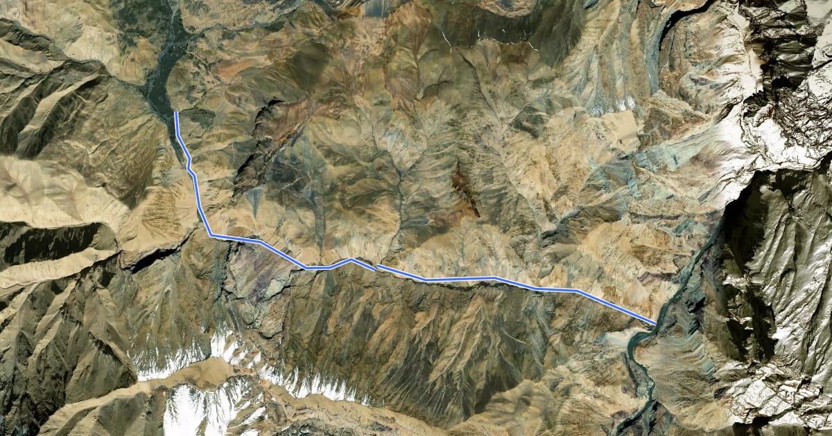 Маршрут Lingshet to Zanskar на спутниковом снимке