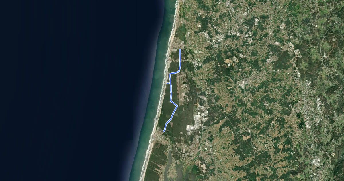 Маршрут Linha da Praia (Furadouro <-> Esmoriz) на спутниковом снимке