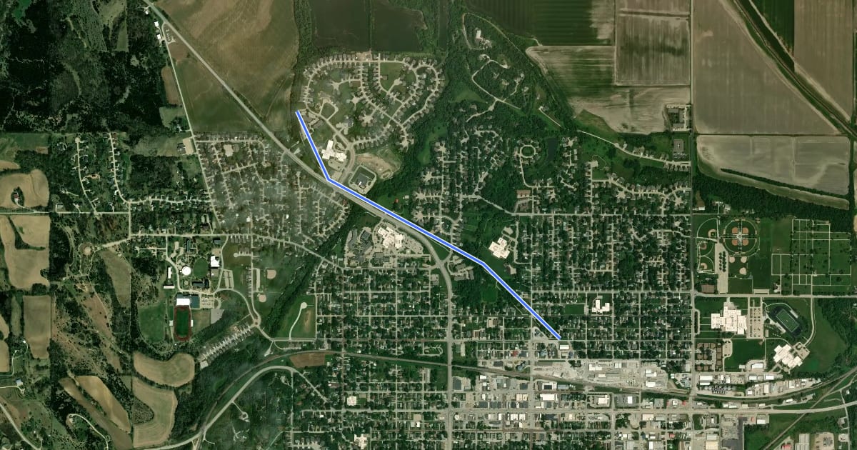Маршрут Lions-Deerfield Bike Path на спутниковом снимке
