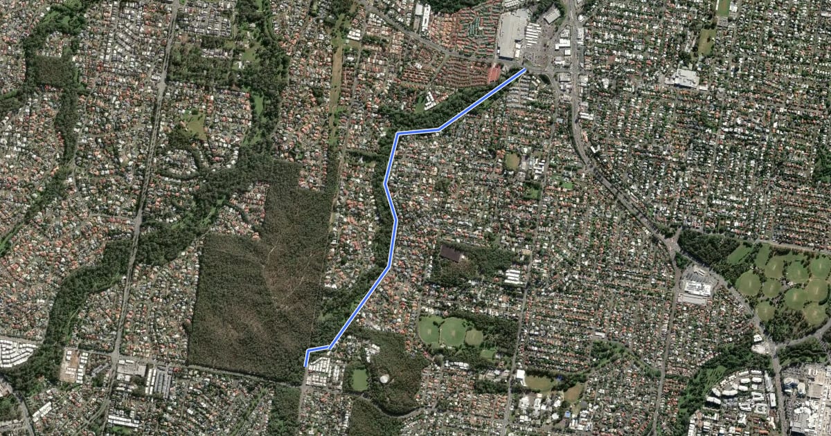 Маршрут Little Cabbage Tree Creek Bikeway на спутниковом снимке