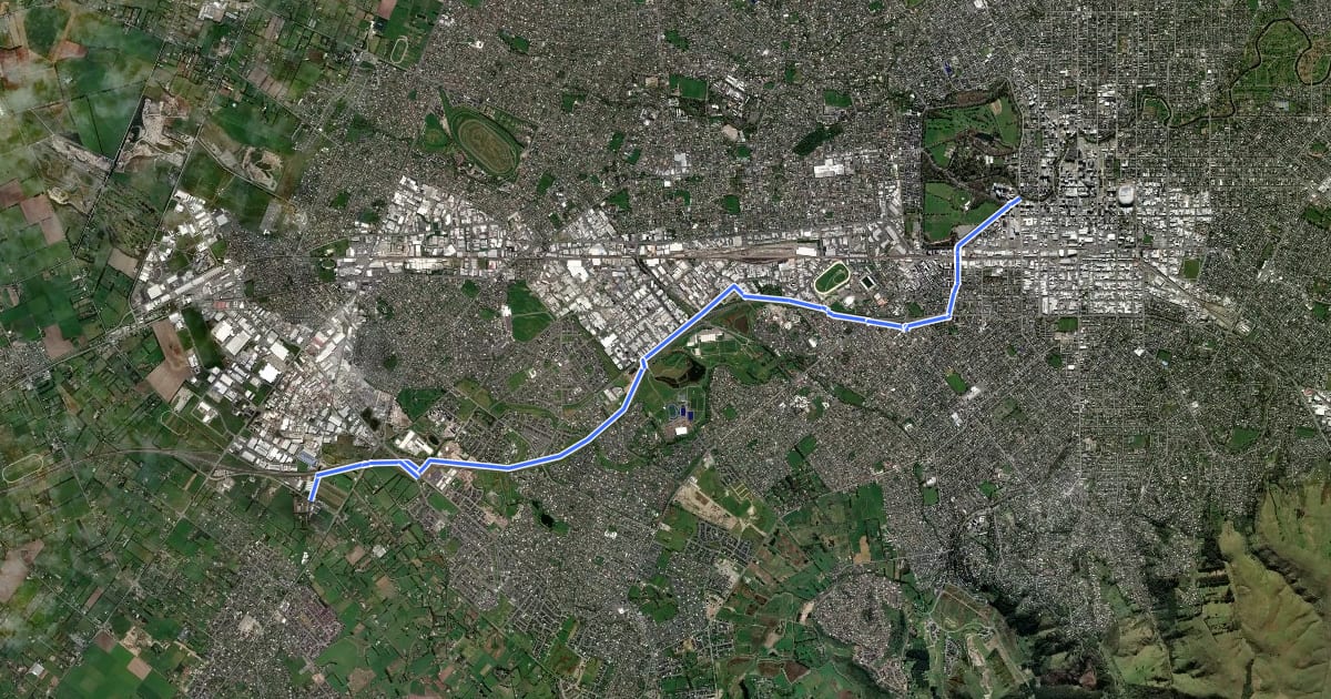 Маршрут Little River Link Cycleway на спутниковом снимке