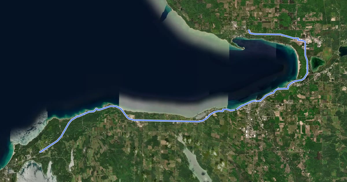 Маршрут Little Traverse Wheelway на спутниковом снимке