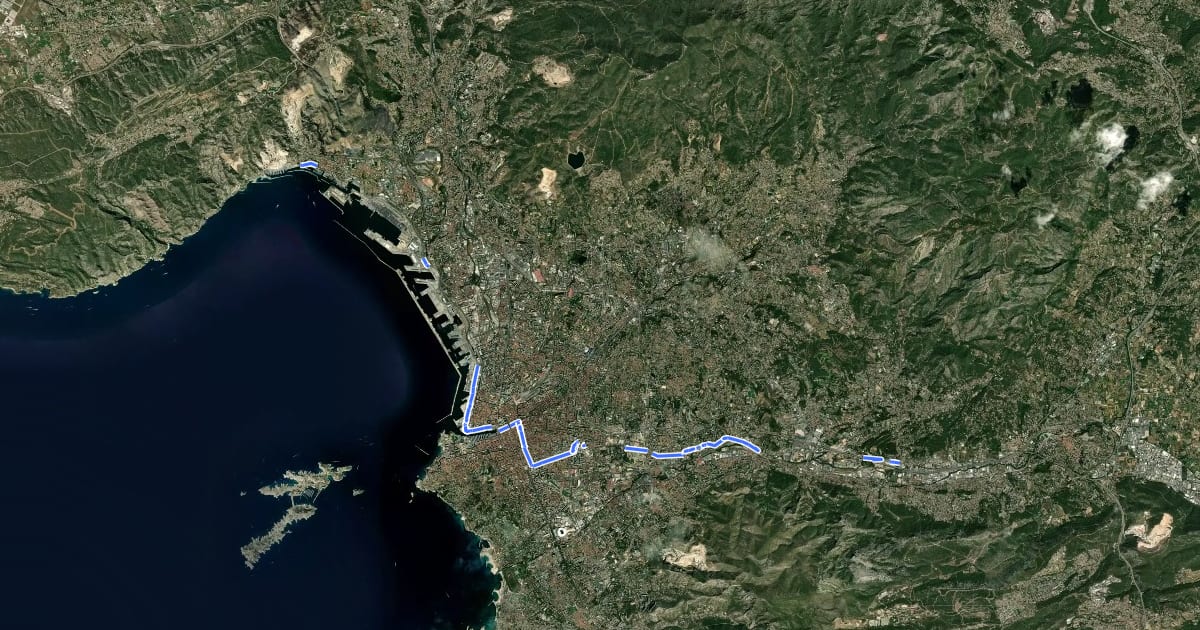 Маршрут Littoral de Marseille - Huveaune на спутниковом снимке