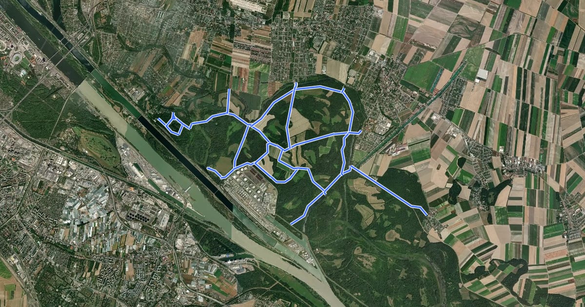 Маршрут Lobau Radrouten на спутниковом снимке