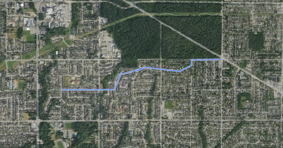 Маршрут Local bikeway - Green Timbers to Bear Creek на спутниковом снимке