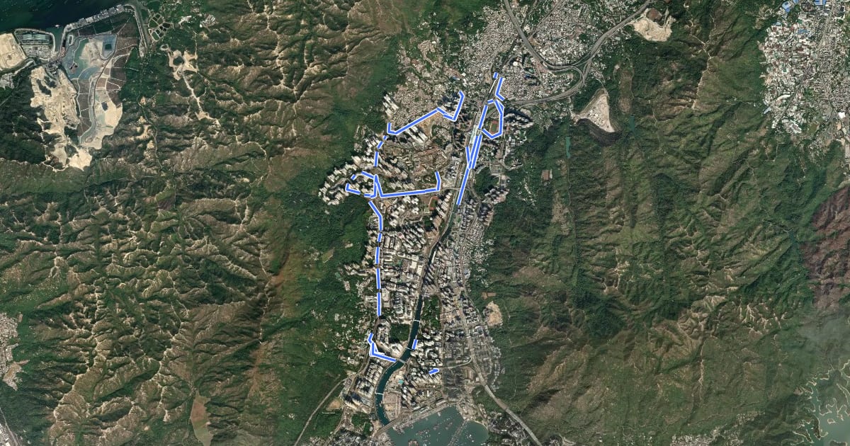 Маршрут 屯門區地區幹線 - 屯門北 Local Cycle Track of Tuen Mun - Tuen Mun North на спутниковом снимке