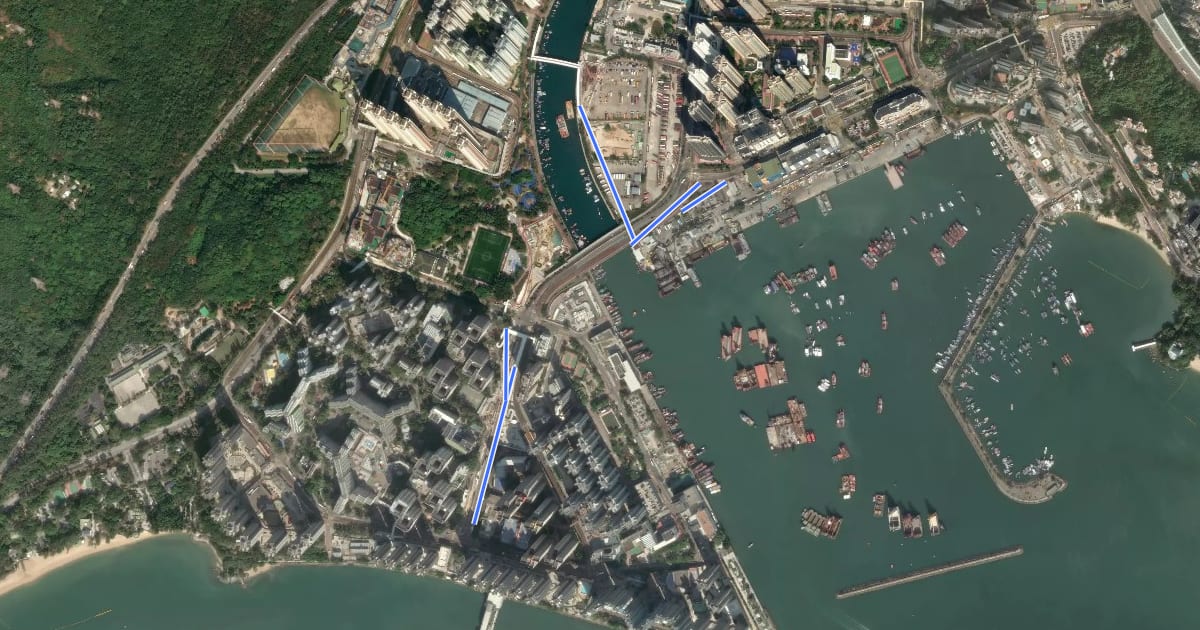 Маршрут 屯門區地區幹線 - 屯門南 Local Cycle Track of Tuen Mun - Tuen Mun South на спутниковом снимке