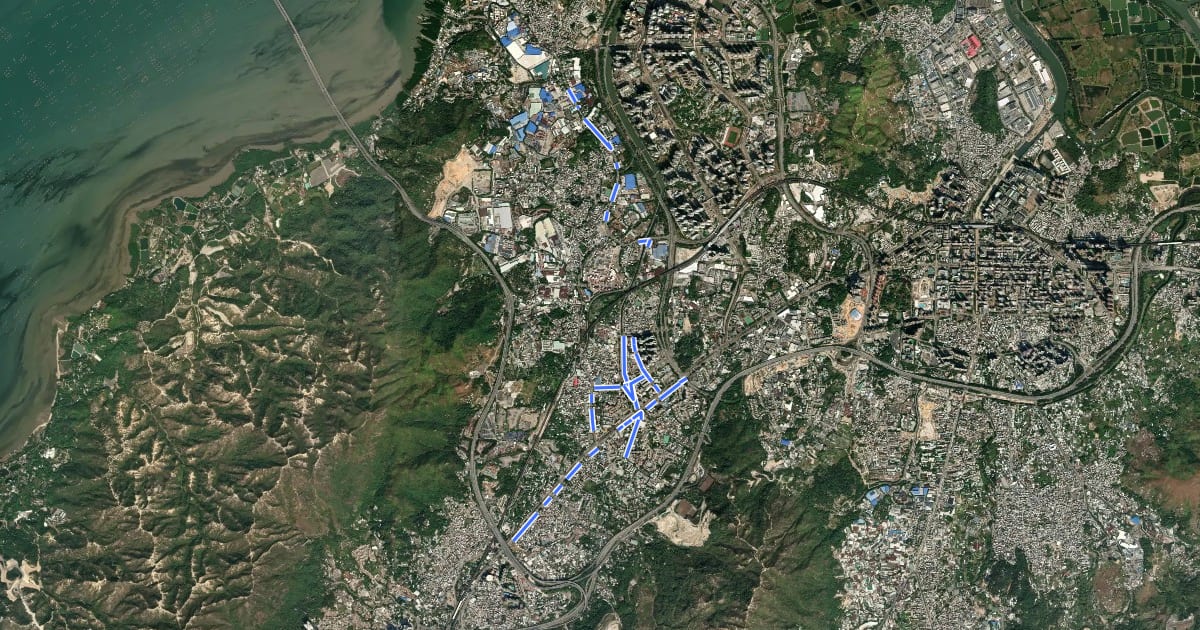 Маршрут 元朗區地區幹線 - 洪水橋 Local Cycle Track of Yuen Long - Hung Shui Kiu на спутниковом снимке