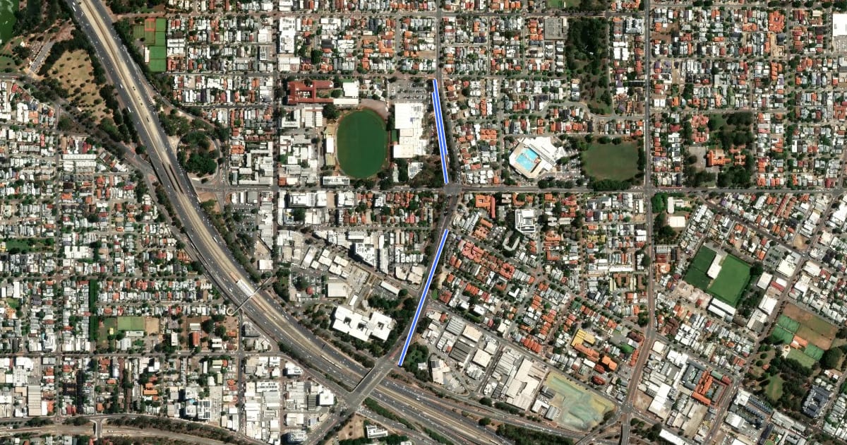 Маршрут Loftus Street Shared Path на спутниковом снимке