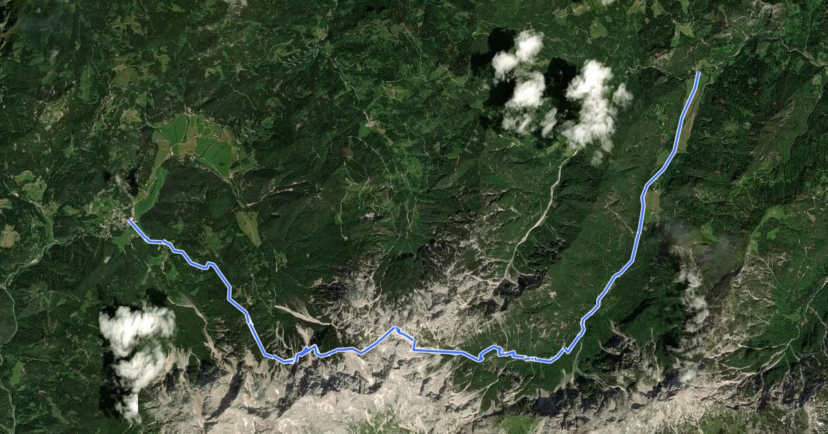 Маршрут Logarska dolina-Okrešelj-Zgornje Jezersko на спутниковом снимке