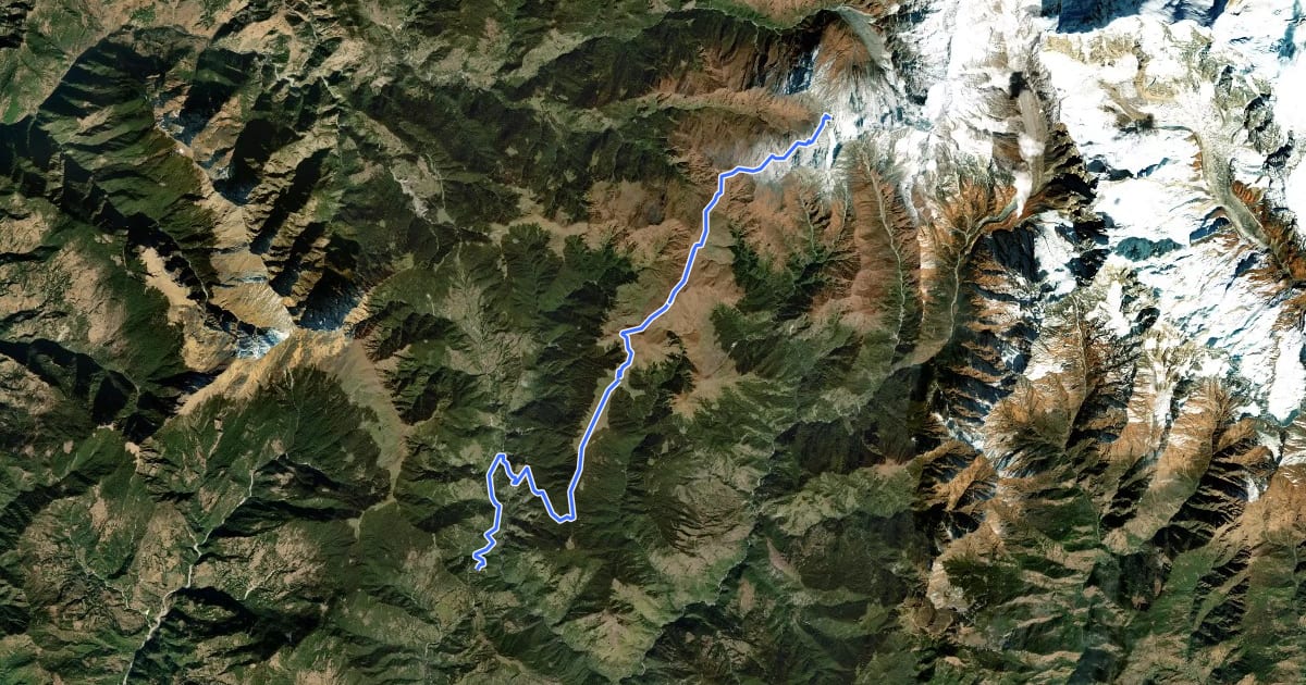 Маршрут Lohajung to Roopkund на спутниковом снимке
