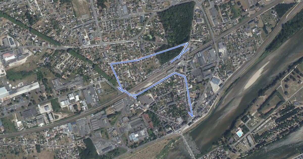 Маршрут Loire à Vélo на спутниковом снимке