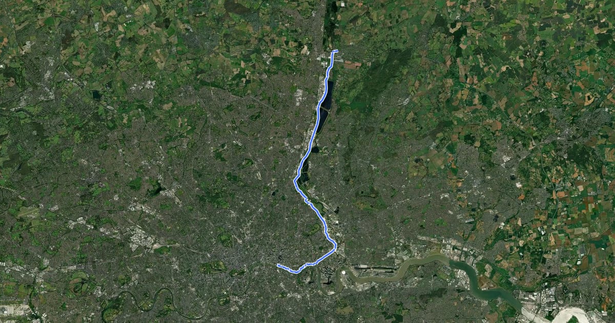 Маршрут London to Walsingham - stage 01 на спутниковом снимке